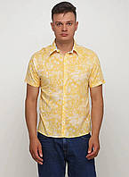 Летняя мужская рубашка, хорошего качества с воротником на пуговицах, желтый цвет, Турция