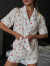 Піжама жіноча МУСЛІН СОРОЧКА І ШОРТИ СЕРЦЯ ЧЕРВОНІ 3 КОЛЬОРИ, фото 7