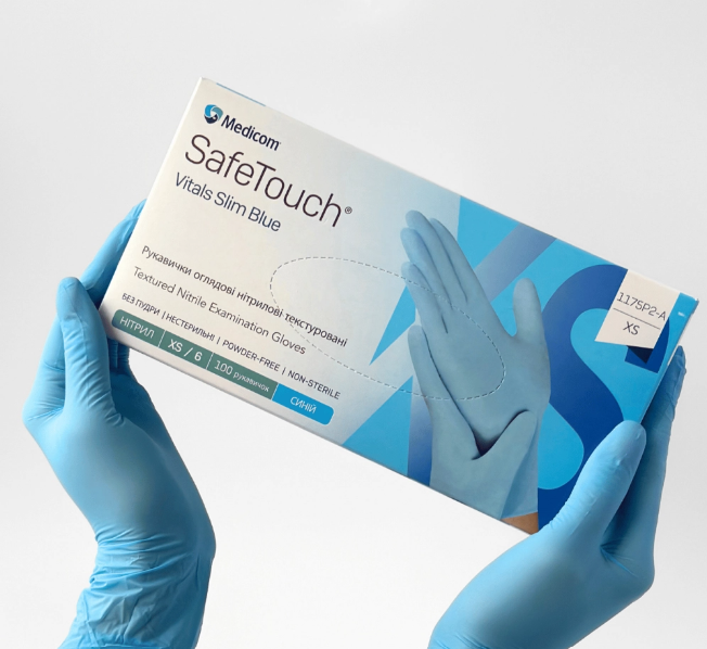 Перчатки Medicom SafeTouch Vitals Slim XS 3.0g(блакитні), фото 1