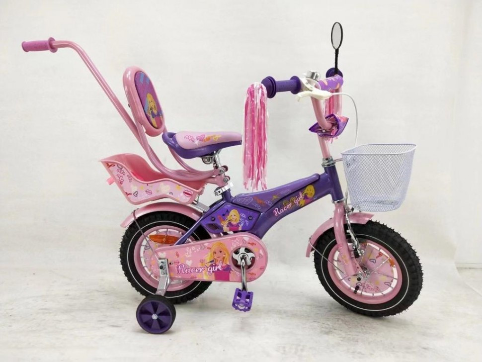 Дитячий велосипед для дівчинки з батьківською ручкою Racer-girl 12 дюймів від 2 до 5 років