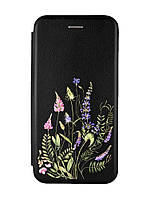 Чехол-книжка с рисунком для Samsung Galaxy A05 (A055) Черный :: Цветочная идиллия (принт 382)