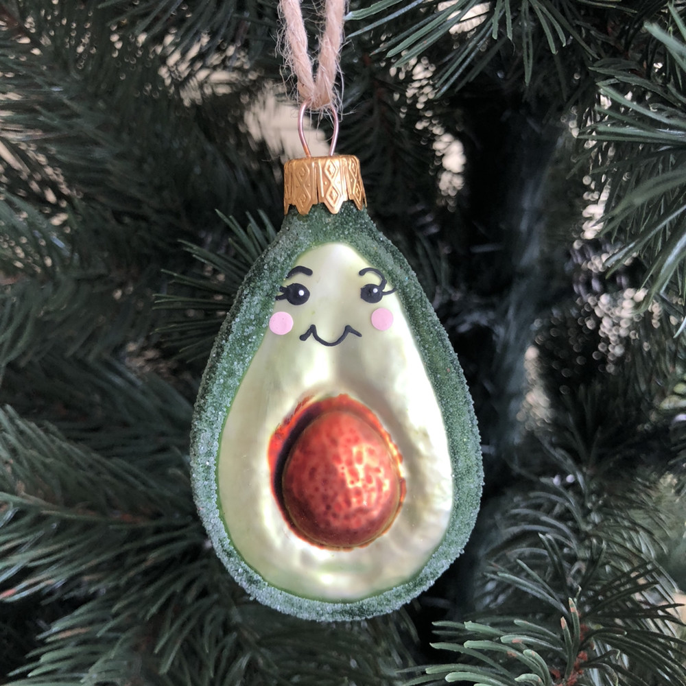 Скляна ялинкова іграшка "Авокадо з оченятами", фото 1