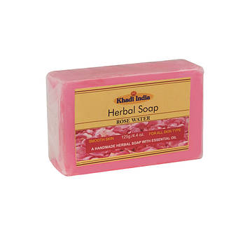 МИЛО З ВОДИ ТРОЯНДИ 125ГР КХАДІ, ROSE WATER SOAP HANDMADE 125GR KHADI INDIA