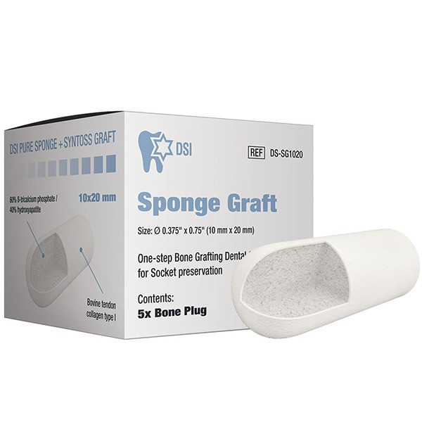 Біський колаген із природною кістю Sponge Graft Plugs, 5 шт., 10х20 мм., фото 1