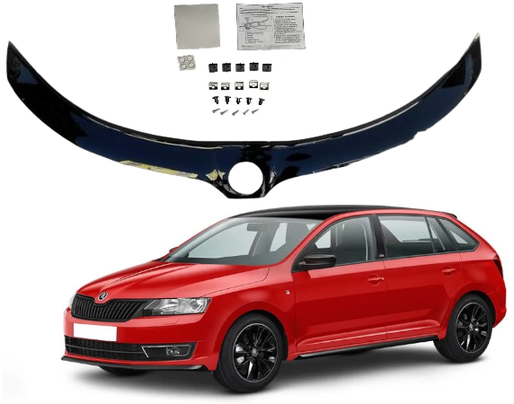 Дефлектор капота на Skoda Rapid (Rapid Spaceback) седан/універсал 2012-2020. Мухобійка на Skoda