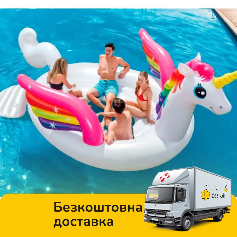 Надувний пліт для компанії Єдиноріг Intex 57296 (429-302-152см, 2 ручки, 4 підсклянники) | Надувна платформа, фото 1