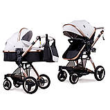 Коляска-трансформер 3 в 1 Ninos Bono WHITE ЕКОКОЖА на золотій рамі (NB3V12020BW), фото 3