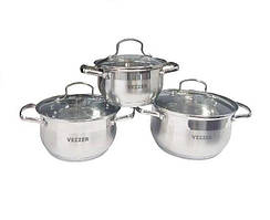 Набір каструль 6 шт (VZ12141R-6): 1.5л; 2л; 3л, Нержавіюча сталь, Vezzer, Арт.53139