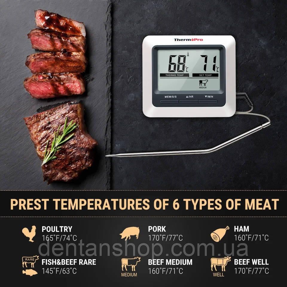 Термометр кулинарный для мяса, молока, духовки ThermoPro TP-04 (0C до +250C) с магнитом и таймером - фото 4 - id-p961825284