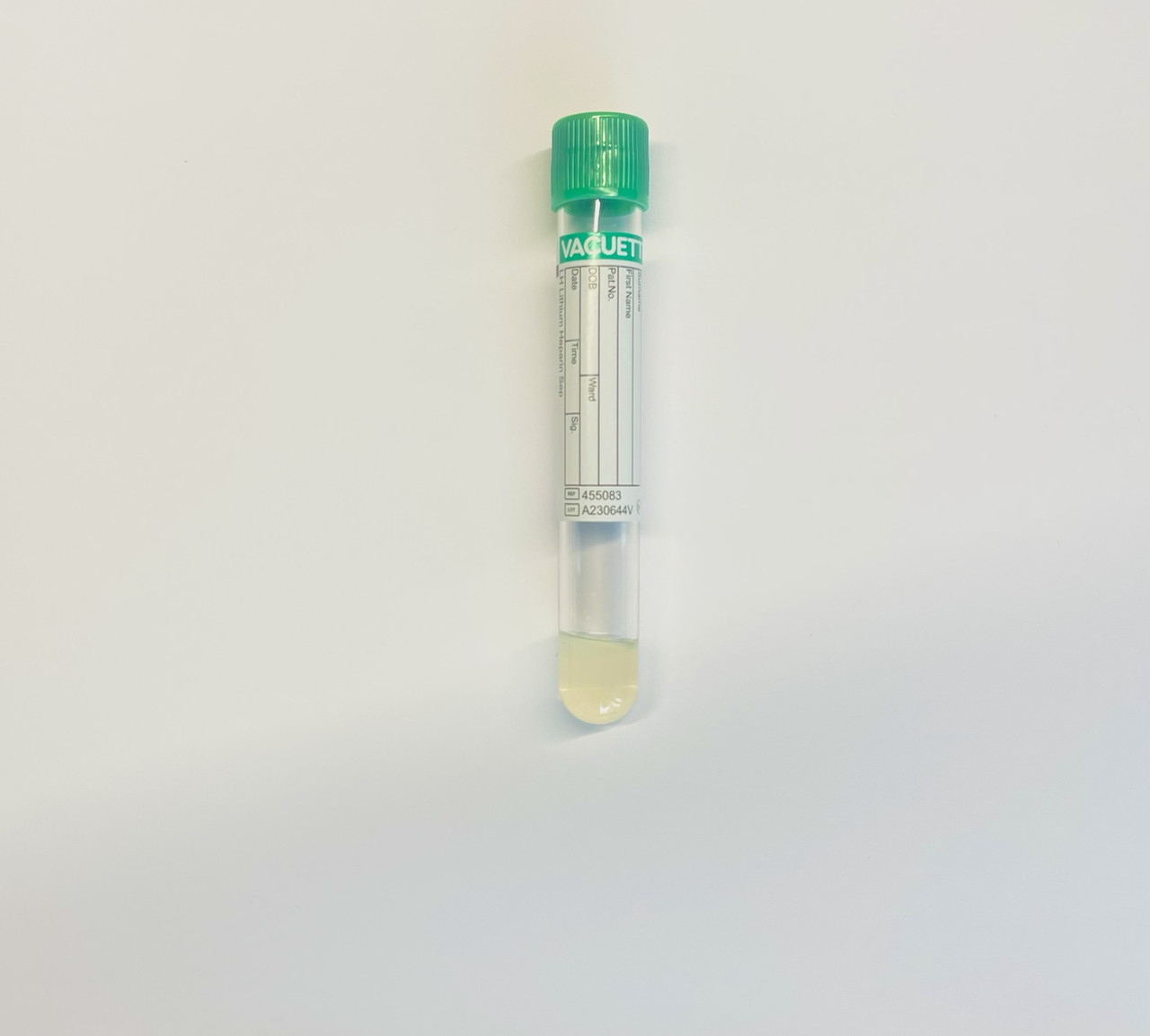 Пробірка вакуумна з LH Lithium Heparin Separator 16x100, 8 мл, зелений ковпачок - жовте кільце(50шт) "VACUETTTE"