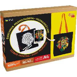 Набір, екосумка-розмальовка, чорна, „Неоновий лев“, бавовна 240 г/м2, 38х42см, ROSA Talent