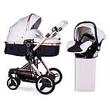 Коляска-трансформер 3 в 1 Ninos Bono WHITE ЕКОКОЖА на золотій рамі (NB3V12020BW), фото 2