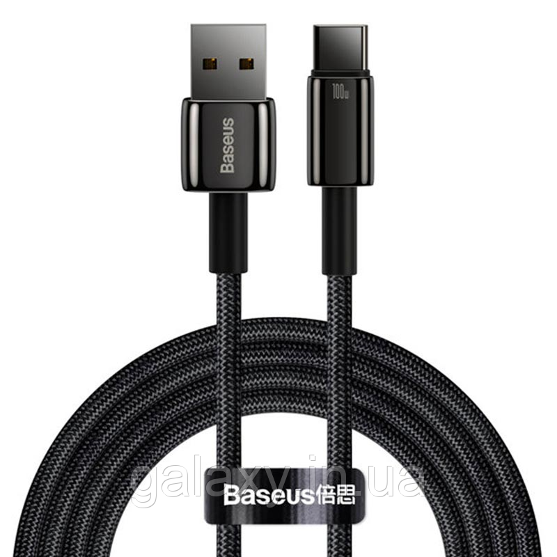 Кабель Baseus USB - Type-C 2метри 100W Tungsten Gold Fast Charging Black CAWJ000101, фото 1