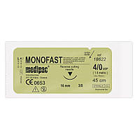Монофіламентна фіолетова синтетична нитка MONOFAST 4/0 голка 16 мм 3/8 поворотно-ріжуча 45 см