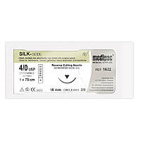 Плетена чорна нитка SILK 4/0 голка 16 мм 3/8 поворотно-ріжуча 75 см