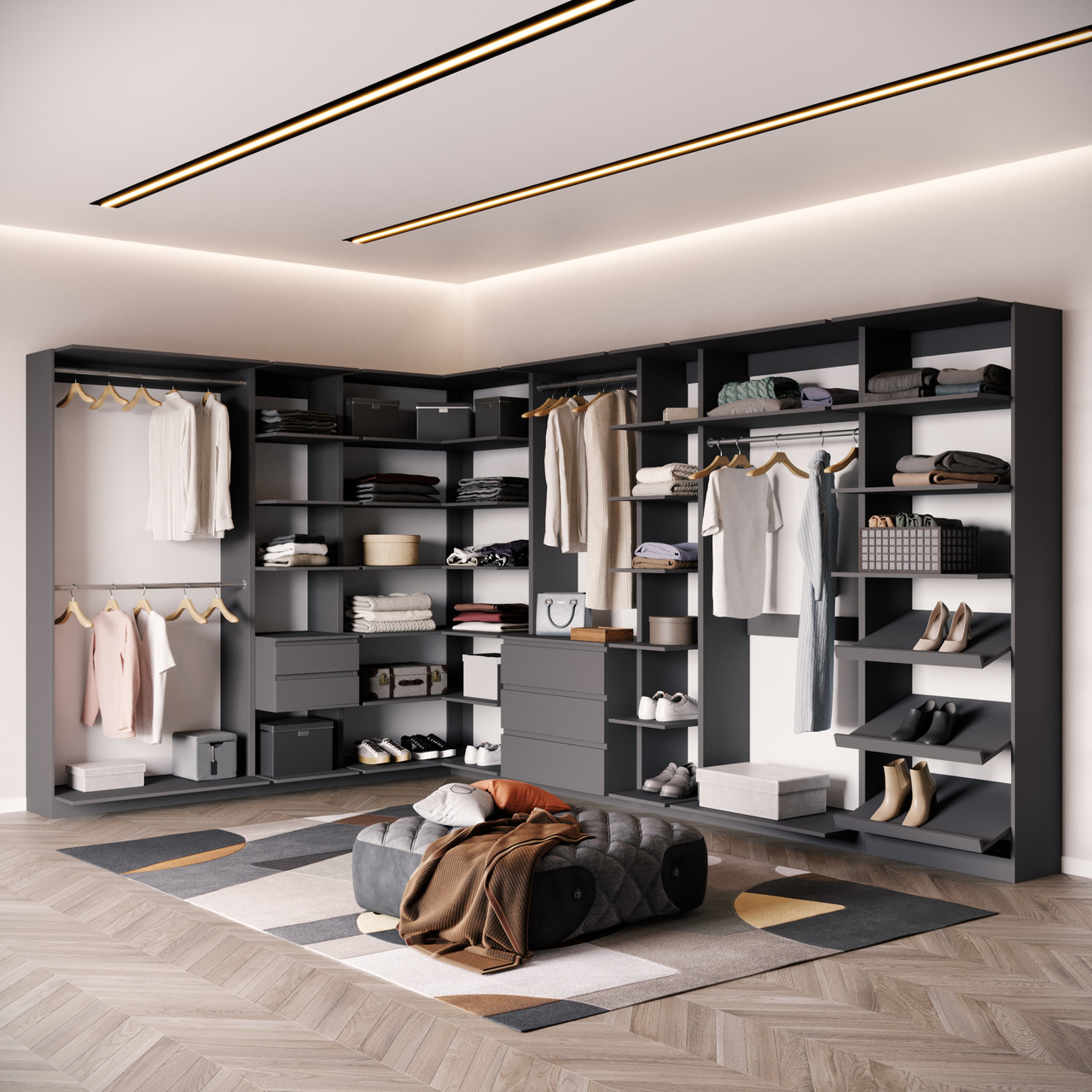 Гардеробна система, модулі гардеробні, шафа для одягу 2100х5100х500 мм Антрацит, фото 1