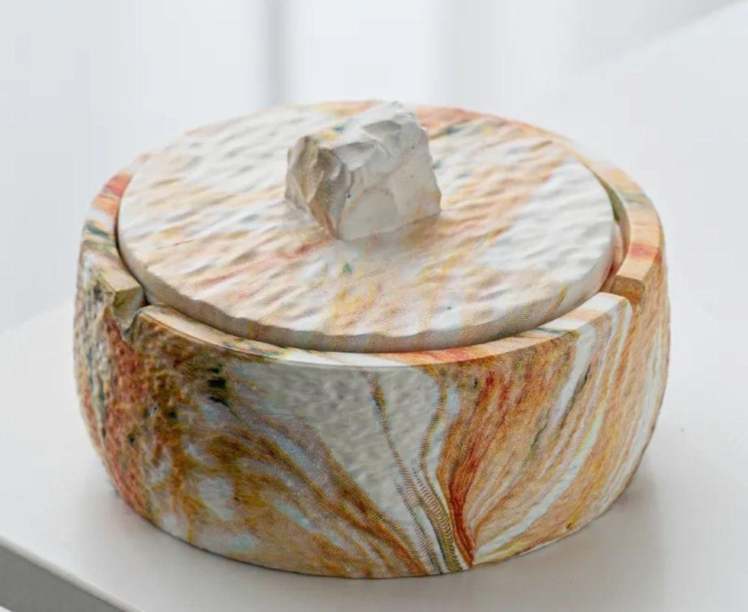 Попільничка керамічна помаранчева під камінь із кришкою