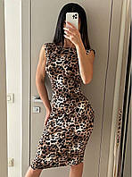 Платье женское миди леопардовое S M L. Платье женское длинное леопард на завязках 42 44 46