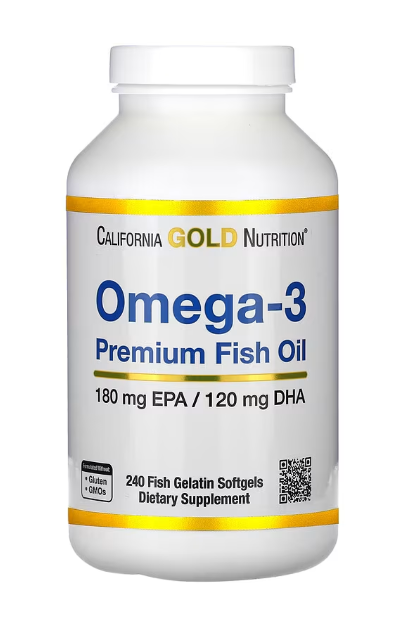 California Gold Omega-3 Premium Fish Oil 240 Fish Gelatin Softgels