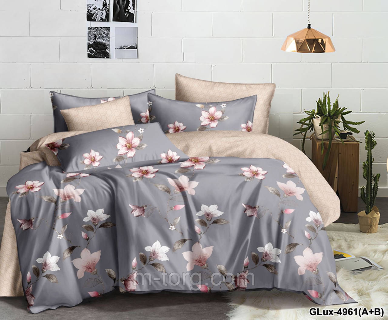 "квіти" Комплект постільної білизни двоспальний 180/210, нав-ки 70/70, тканина сатин, 100% складається з бавовни