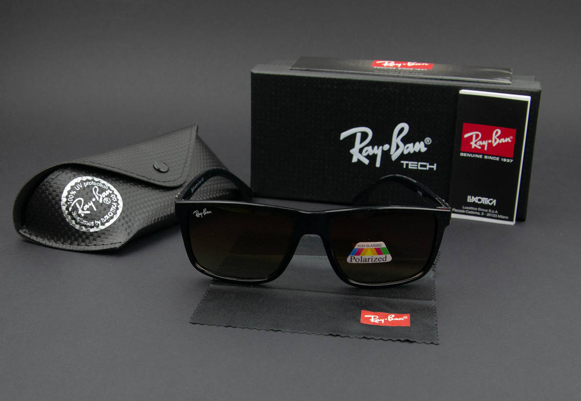 Сонцезахисні окуляри RAY BAN Wayfarer поляризаційні антивідблискові UV400 (арт. P7002) чорна оправа/ коричнева лінза, фото 1