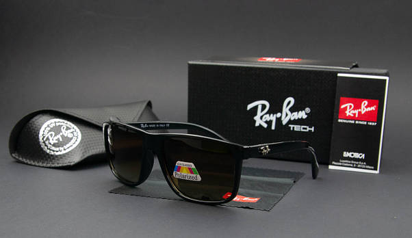 Сонцезахисні окуляри RAY BAN Wayfarer поляризаційні антивідблискові UV400 (арт. P7002) чорна оправа/ коричнева лінза, фото 5