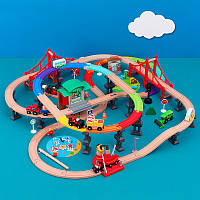 Дитяча залізниця з дерева Iekool, 105x88 (Brio, Ikea, Playtive) A4071