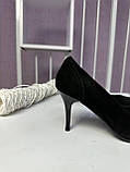 Туфлі жіночі чорні на підборах класичні замшеві, фото 4