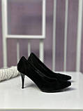 Туфлі жіночі чорні на підборах класичні замшеві, фото 6