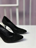 Туфлі жіночі чорні на підборах класичні замшеві, фото 3