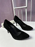 Туфлі жіночі чорні на підборах класичні замшеві, фото 8