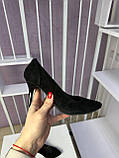 Туфлі жіночі чорні на підборах класичні замшеві, фото 2