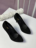 Туфлі жіночі чорні на підборах класичні замшеві, фото 7