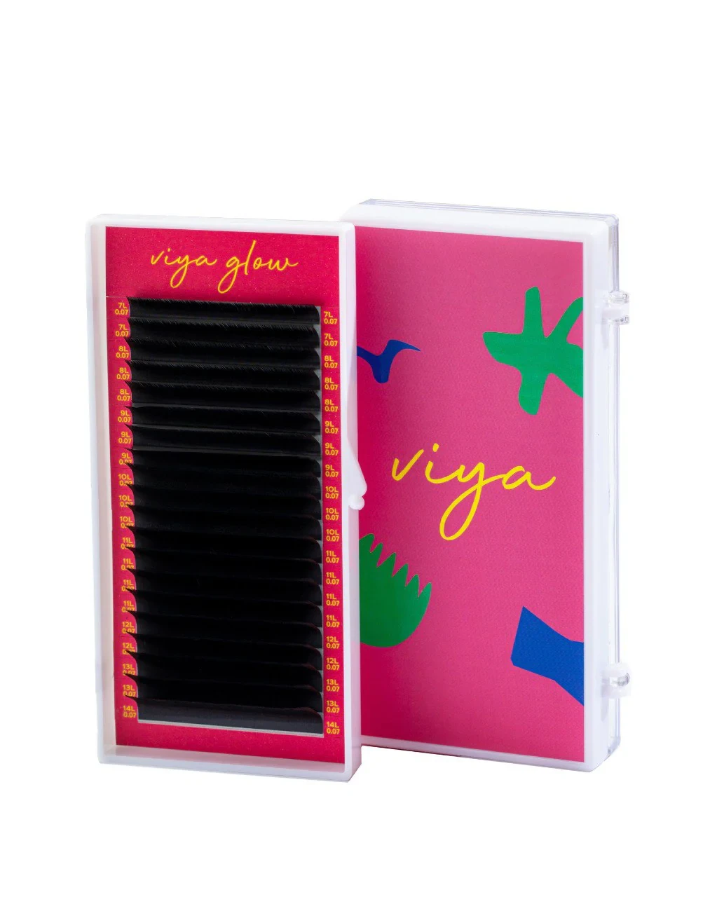 Вії Viya Glow L mix для нарощування чорні L 0,07, 7-14, 20 ліній