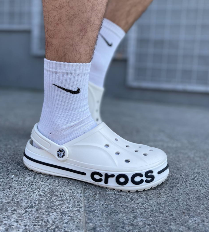 Чоловічі та жіночі крокси Crocs Bayaband White білі сабо літні на платформі