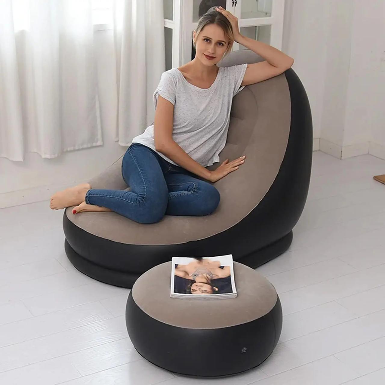 Надувний диван-крісло з пуфиком для ніг 116х98х83 см Air Sofa AS21V-Beige/Black