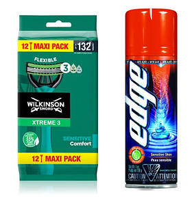 Одноразові станки Wilkinson Sword Xtreme 3 Sensitive (12 шт.) + Гель для гоління Wilkinson EDGE