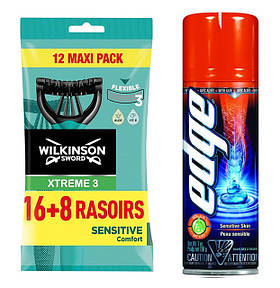 Одноразові станки Wilkinson Sword Xtreme 3 Sensitive (24 шт) + Гель для гоління Wilkinson EDGE