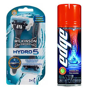 Чоловічі одноразові станки Wilkinson Hydro 5 (3+1 Free) + Гель для гоління Wilkinson EDGE