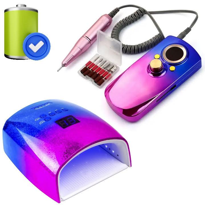 Яскравий набір 2в1 на акумуляторі з лампою S10х Chrom та фрезером SG-702 Chrom для манікюру та педикюру RD-20, фото 1