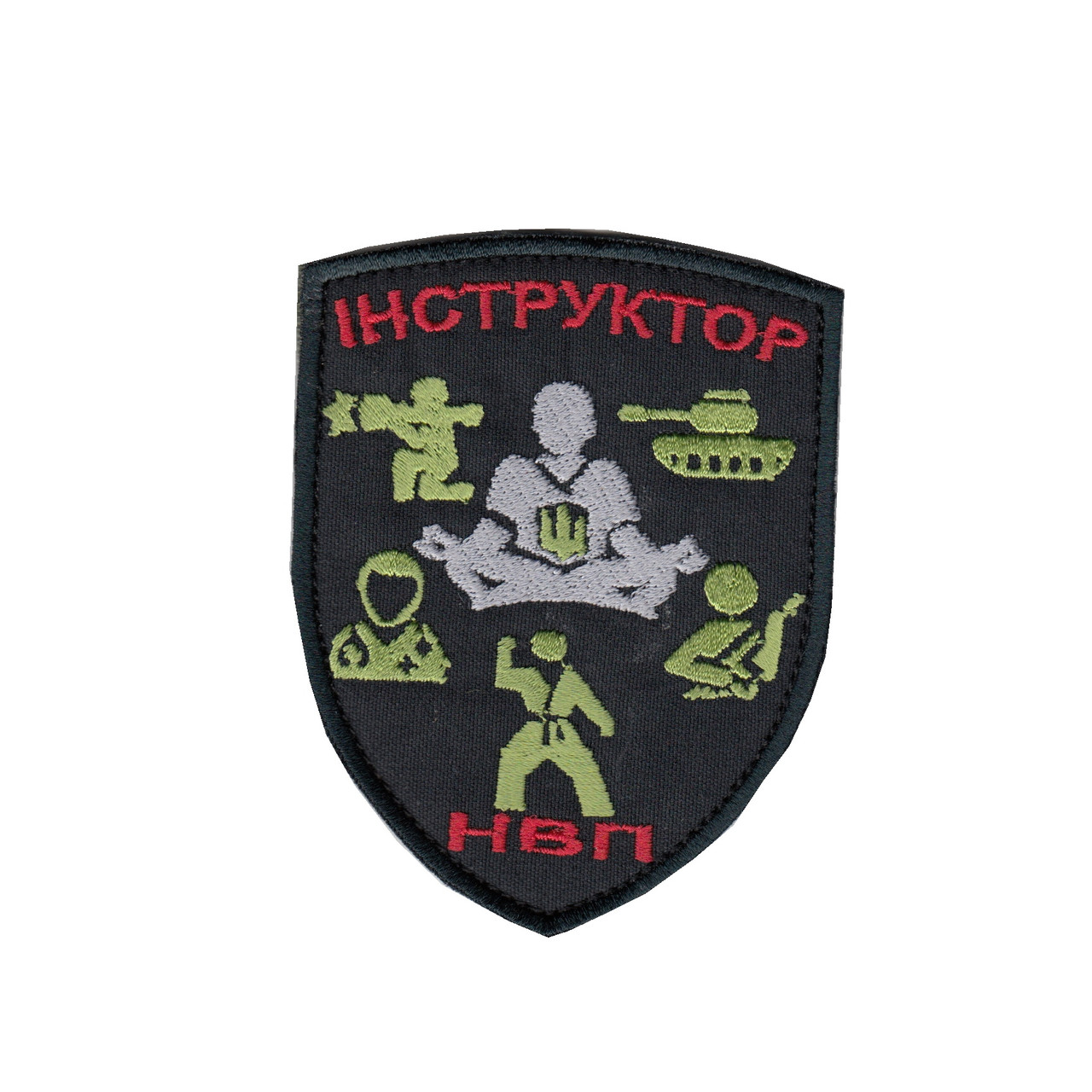 Шеврон військовий / армійський, інструктор НВП, на липучці, на чорному, ЗСУ. 7,5см * 9,5см