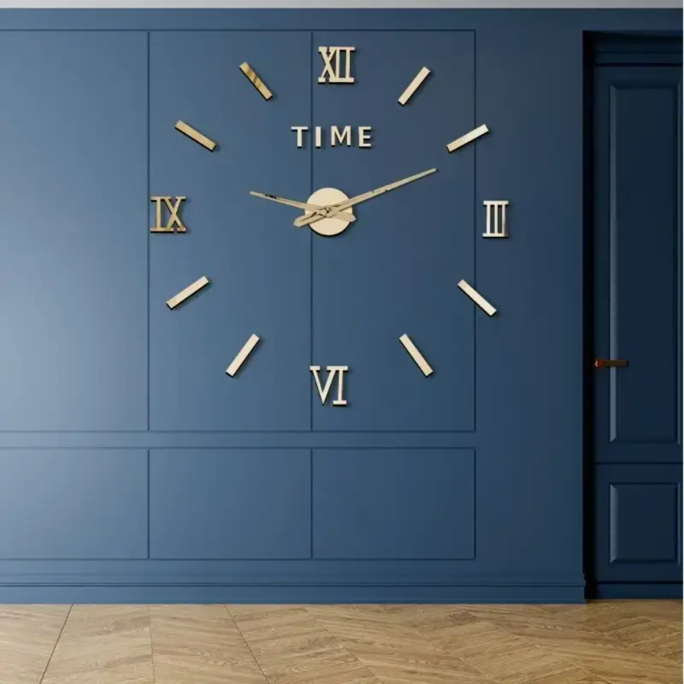 Настінний самоклеючий 3D годинник на батарейках Diy Clock Зроби сам для кухні вітальні Золото