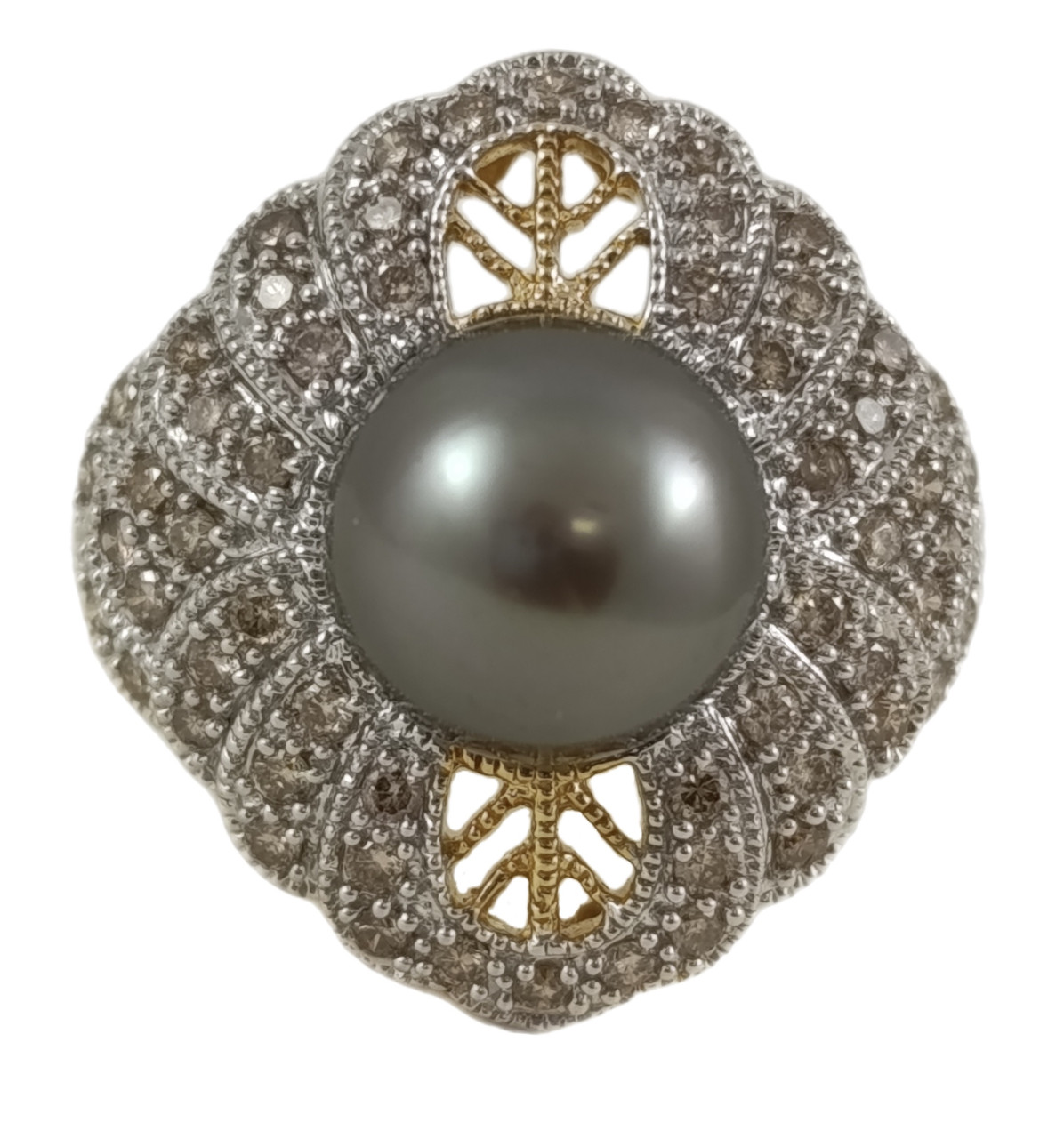 Золота каблучка з перлиною та діамантами К188-0272, фото 1