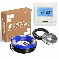 Теплый пол Prime Electric PC-20 нагревательный кабель 100W c программируемым терморегулятором белым, 5 м