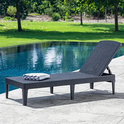 Шезлонг пластиковий Лежак вуличний Шезлонги keter Jaipur Sun lounger Лежаки-шезлонги пластикові сірий, фото 1