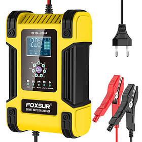 Зарядний пристрій FOXSUR 12V/12А – 24V/6А для акумуляторів різних видів з LCD дисплеєм