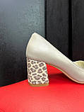 Туфлі жіночі бежеві на широкому підборі леопард класичні натуральна шкіра, фото 9