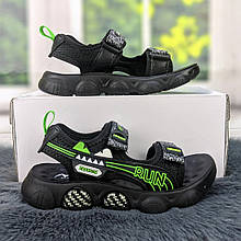 Босоніжки дитячі для хлопчика чорні із зеленим на липучках Paliament 5419 36