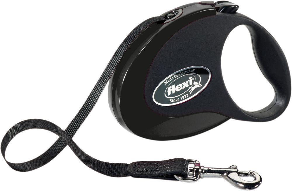 Повідець-рулетка Flexi Style М з прогумованою ручкою, для собак вагою до 25 кг, стрічка 5 метрів, колір чорний, фото 1