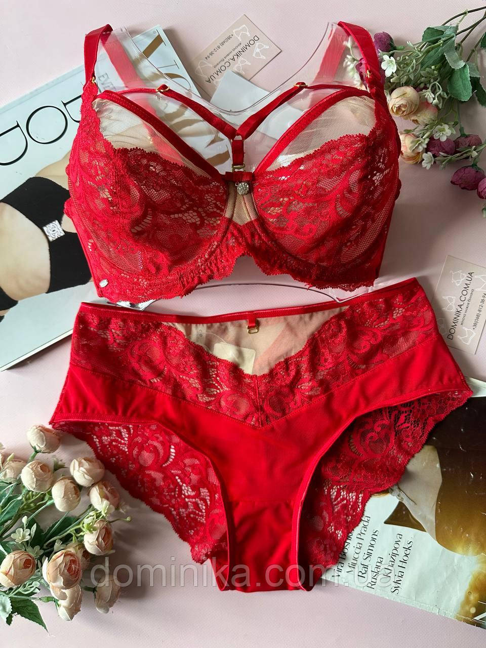 80/85/90/95C Червона жіноча білизна комплект трусики і бюстгальтер на чашку С